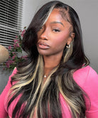 Platinum Blonde Highlight Black Mix Color Wear Go Glueless Wig Body Wave