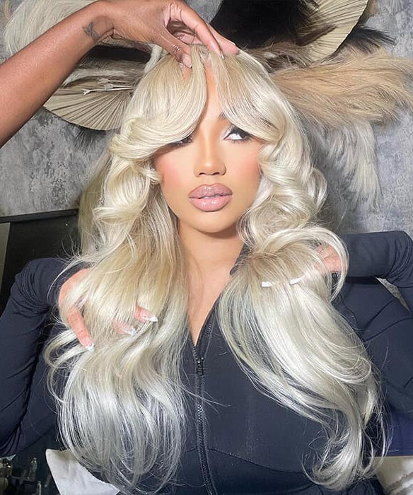 613 Blonde Curtain Bangs Body Wave Wig Pre Plucked HD Lace Human Hair Wigs