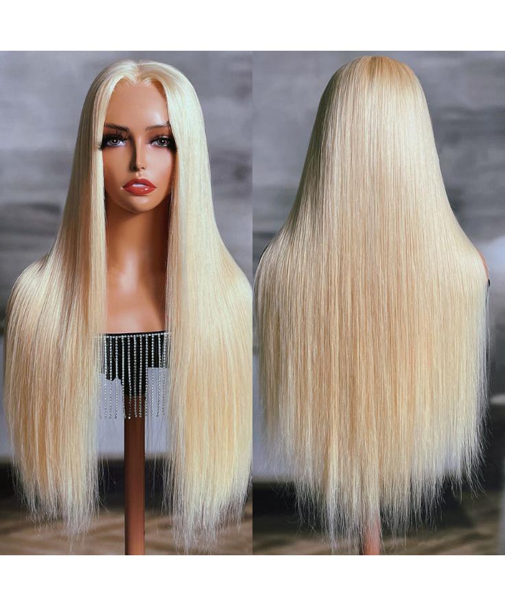613 Blonde Straight Human Hair Lace Front Wigs 180% Density