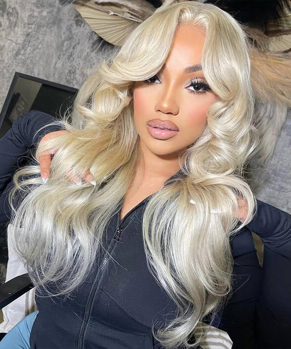 613 Blonde Curtain Bangs Body Wave Wig Pre Plucked HD Lace Human Hair Wigs
