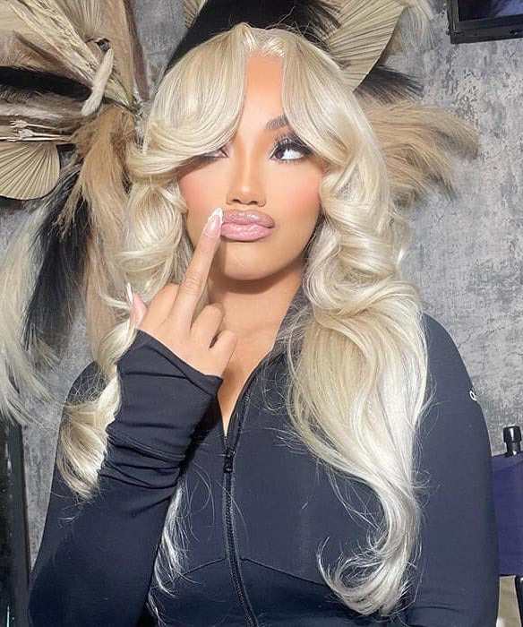 613 Blonde Curtain Bangs Body Wave Wig Pre Plucked HD Lace Human Hair Wigs