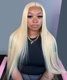613 Blonde Straight Human Hair Lace Front Wigs 180% Density