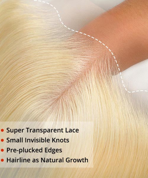 613 Blonde Straight Human Hair Lace Front Wigs 180% Density