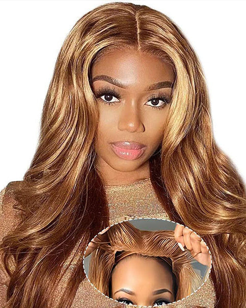 P4/27 Ombre Highlight Body Wave 5x5 Lace Closue Wear Go Glueless Wigs