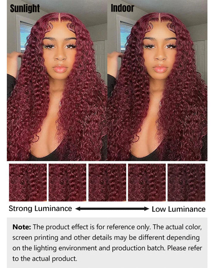 99J Burgundy Color Water Wave 4x4 Lace Closure Wig 180% Density