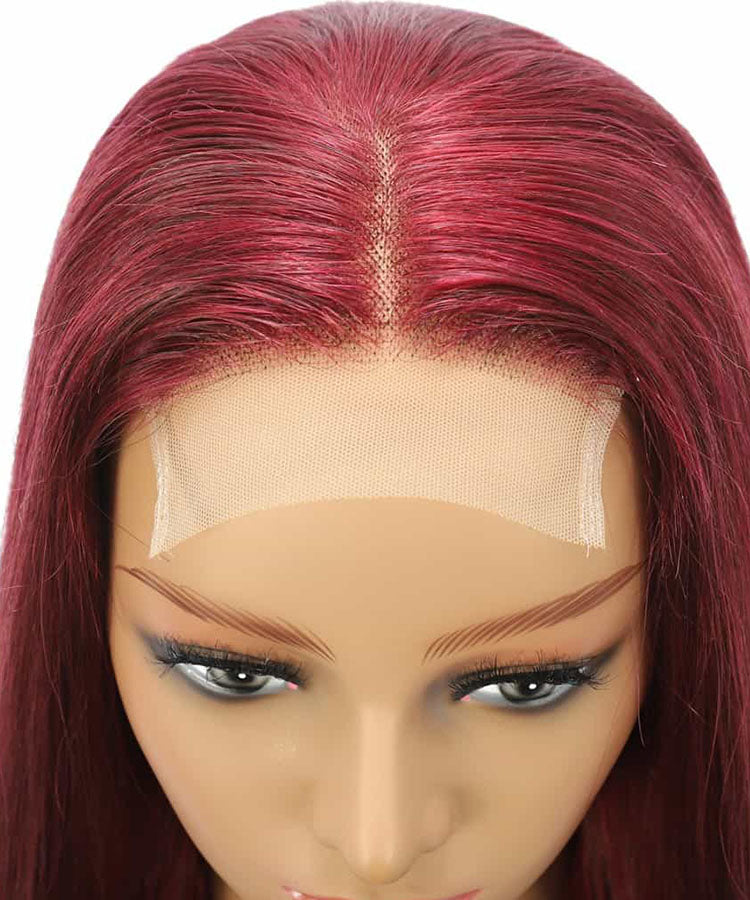 99J Wig Silky Straight Burgundy 4x4 Transparent HD Lace Closure Human Hair Wigs Pre Plucked