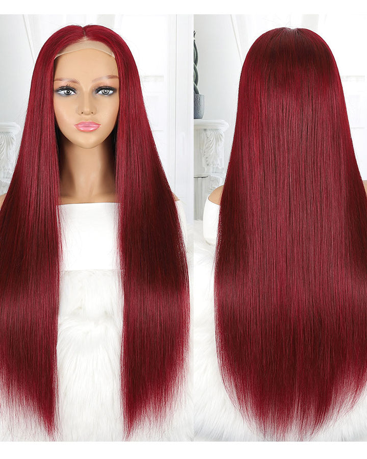 99J Wig Silky Straight Burgundy 4x4 Transparent HD Lace Closure Human Hair Wigs Pre Plucked