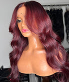 99J Burgundy Curtain Bangs Body Wave Human Hair Glueless HD Lace Wigs