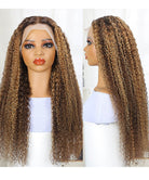 13x4 Honey Blonde Highlight Wig Curly Human Hair Wig Transparent Lace Pre Plucked