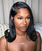 Silky Blunt Cut Straight Wig Glueless Lace Closure Shoulder Length Bob Wig Pre Plucked & Bleached