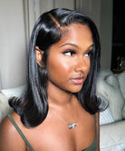 Silky Blunt Cut Straight Wig Glueless Lace Closure Shoulder Length Bob Wig Pre Plucked & Bleached