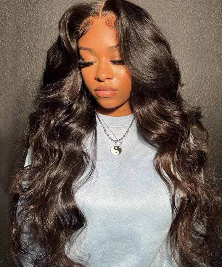 Lace Front Body Wave Black Wig With Baby Hair And Pre Plucked Hairline