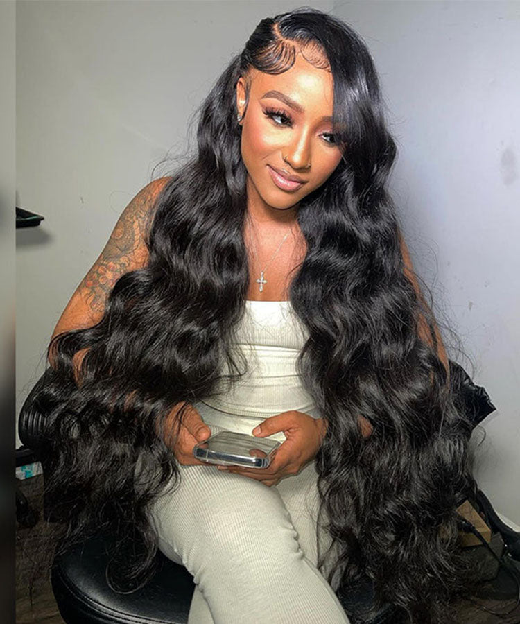 Lace Front Body Wave Black Wig With Baby Hair And Pre Plucked Hairline