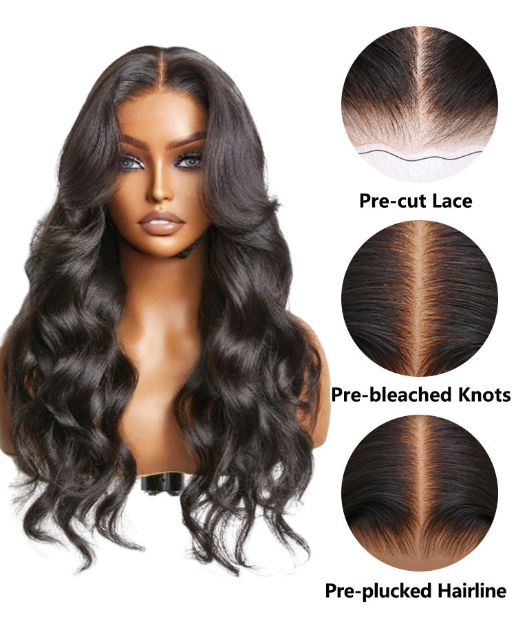 Pre-bleached Invisible Lace Wig Body Wave Pre-cut Lace Glueless Wig