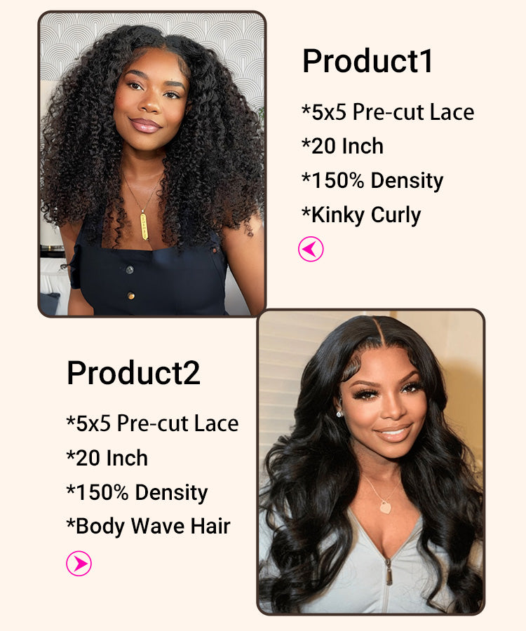 [2 Wigs $179] Both 20" Wear Go 5*5 Lace Closure Straight and Curly Human Hair Wigs