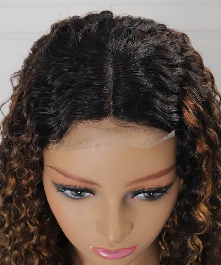 Highlight Curly Human Hair Wig 4x4 Lace Closure Wig Pre Plucked
