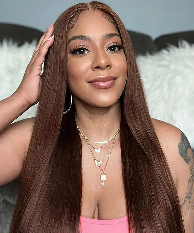 Dark Brown Straight Human Hair 13×4 HD Lace Front Wigs
