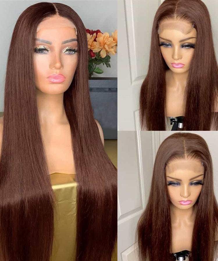 Dark Brown Straight Hair 4x4 Transparent Lace Closure Wig Pre Plucked Human Hair