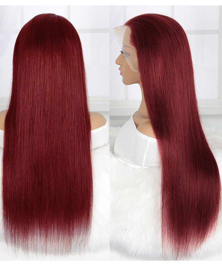burgundy 99j colored straight hair lace front wig