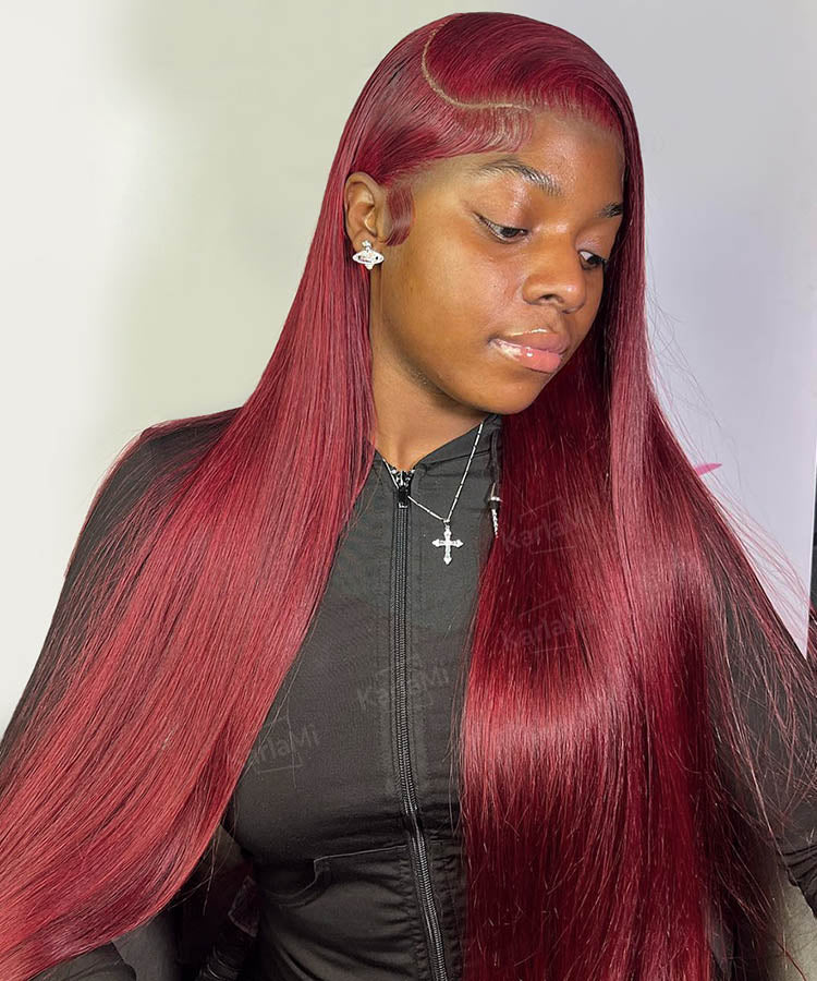 burgundy 99j colored straight hair lace front wig