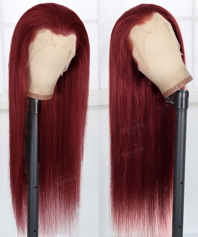 burgundy 99j colored straight hair lace front wig