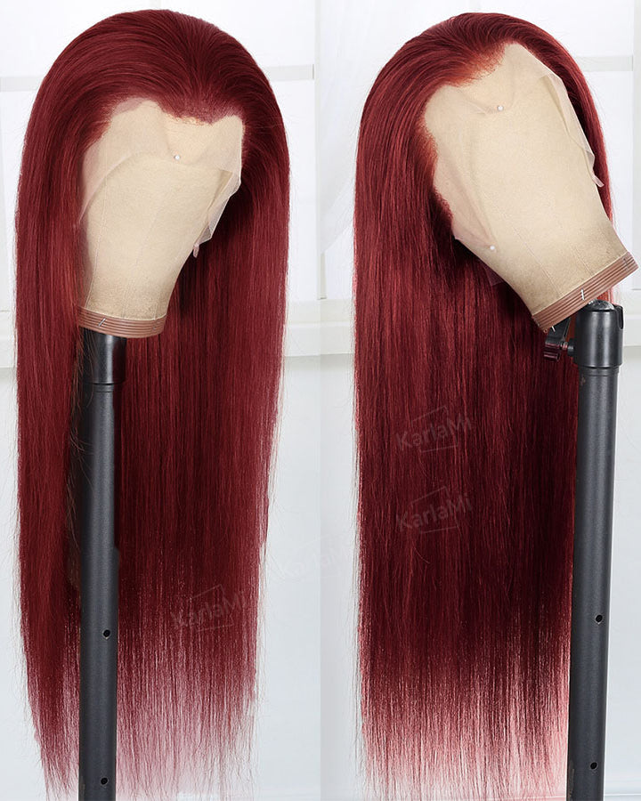 burgundy 99j colored straight hair lace front wig