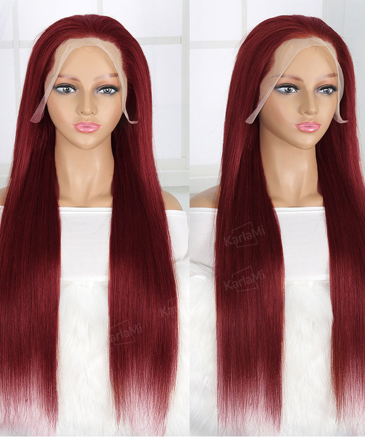burgundy 99j colored straight hair lace front wig