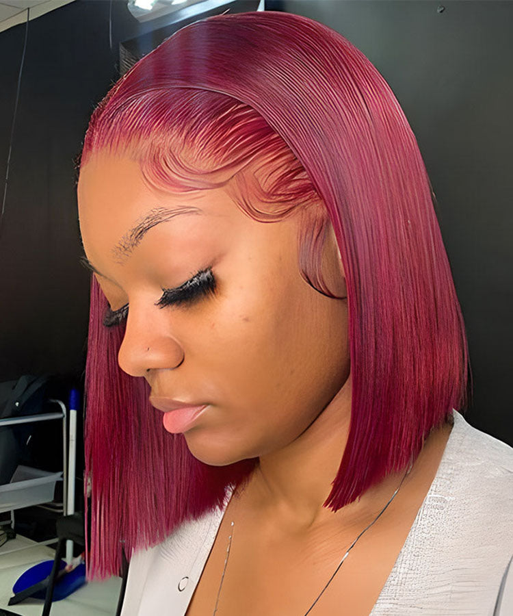 Burgundy 99J Human Hair Wigs Bob Wig 13x4 Straight Lace Front Wigs Pre Plucked 180% Density