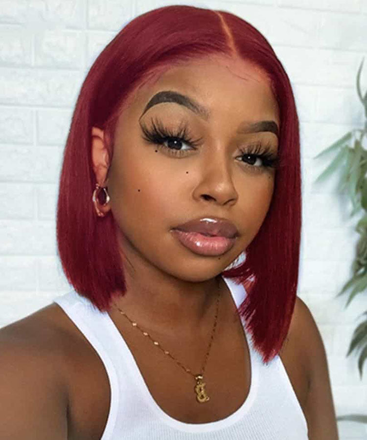 Burgundy 99J Human Hair Wigs Bob Wig 13x4 Straight Lace Front Wigs Pre Plucked 180% Density