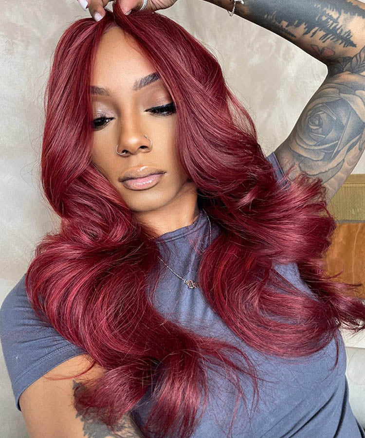 burgundy wig body wave wig human hair