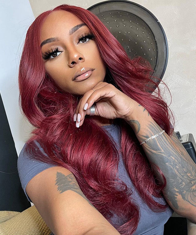 burgundy wig body wave wig human hair
