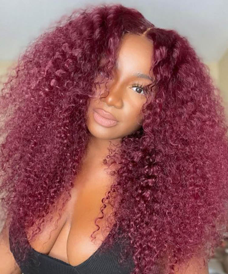 Put On And Go 5x5 Pre-Cut Lace Burgundy Jerry Curly Colroed Wig