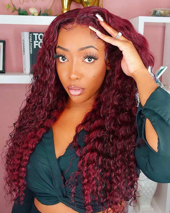 99J Burgundy Deep Wave Hair Pre Colored Lace Front Wigs
