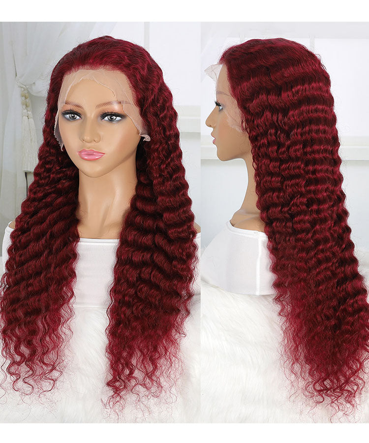 99J Burgundy Deep Wave Lace Wigs Human Hair 13x4 Lace Frontal Wig