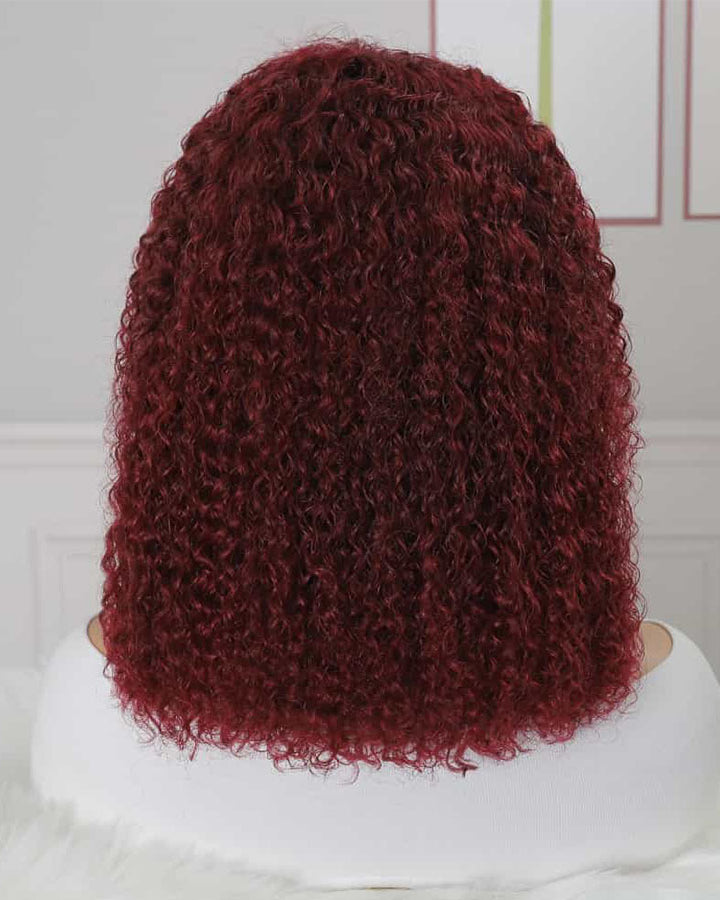 Burgundy 99J Curly Human Hair Wigs Bob Wig 13x4 Lace Front Wigs Pre Plucked 180% Density