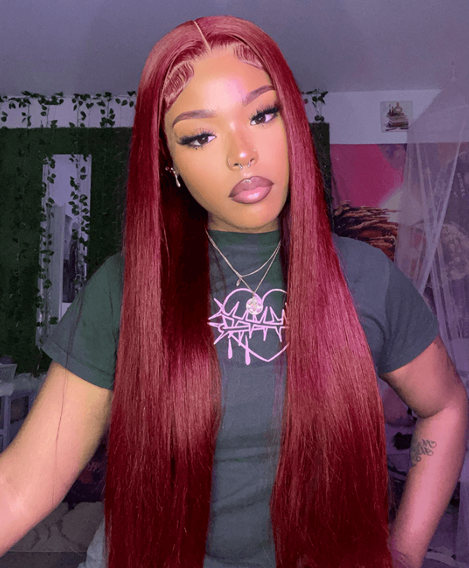 burgundy 99j colored straight hair lace front wig