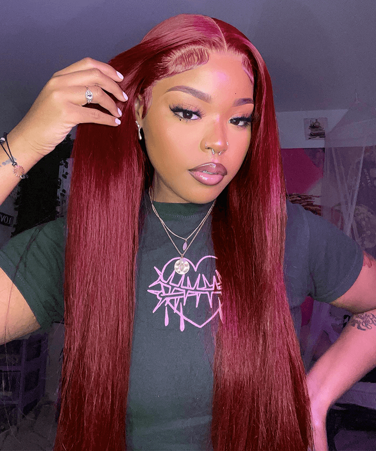 burgundy 99j colored straight hair lace front wig