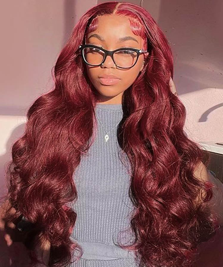 burgundy wig body wave wig human hair