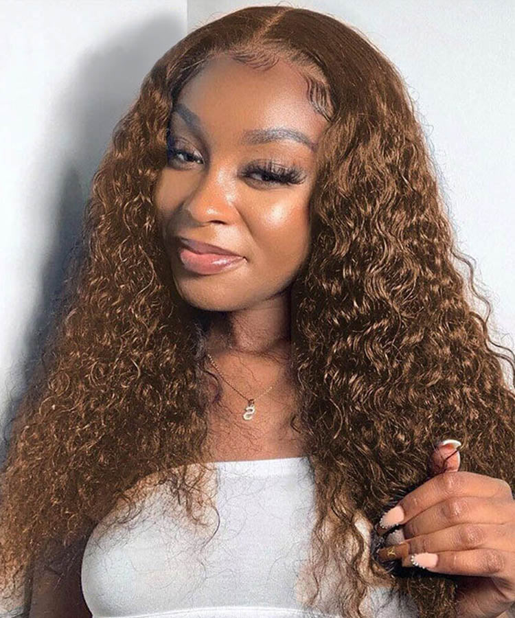 Chocolate 4 Brown Deep Wave Glueless Wigs HD Transparent Lace