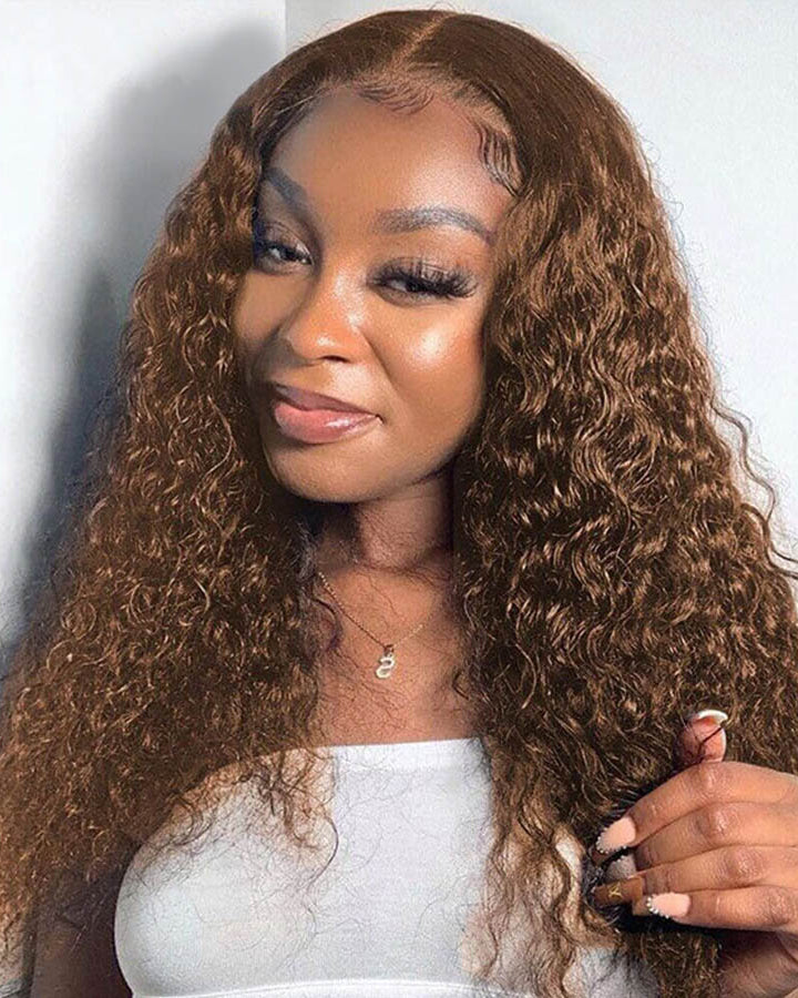 Chocolate #4 Brown Deep Wave Glueless Wigs HD Transparent Lace Front Wigs