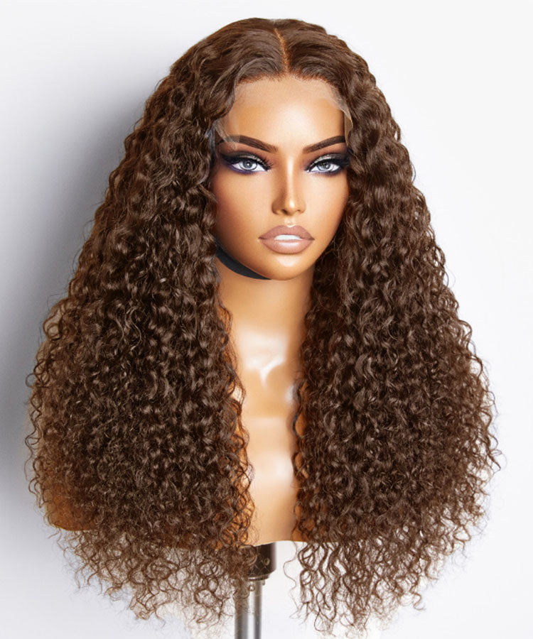 Chocolate #4 Brown Deep Wave Glueless Wigs HD Transparent Lace Front W ...