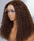 #4 Chocolate Brown Kinky Curly Hair Glueless 13x4 HD Lace Frontal Human Hair Wig