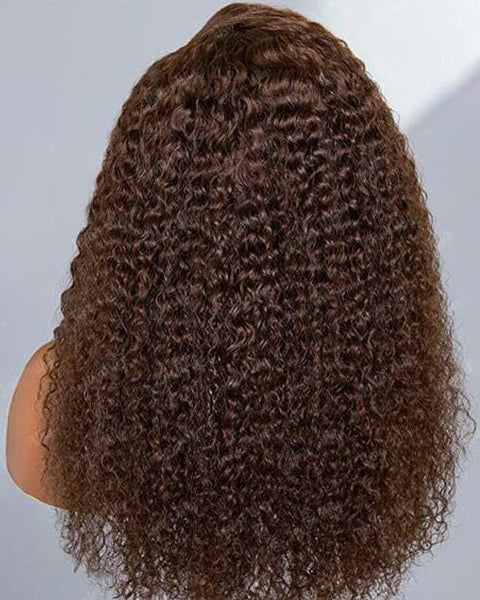 #4 Chocolate Brown Kinky Curly Hair Glueless 13x4 HD Lace Frontal Human Hair Wig