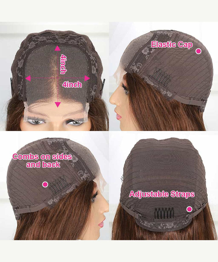 Dark Brown Straight Hair 4x4 Transparent Lace Closure Wig Pre Plucked Human Hair