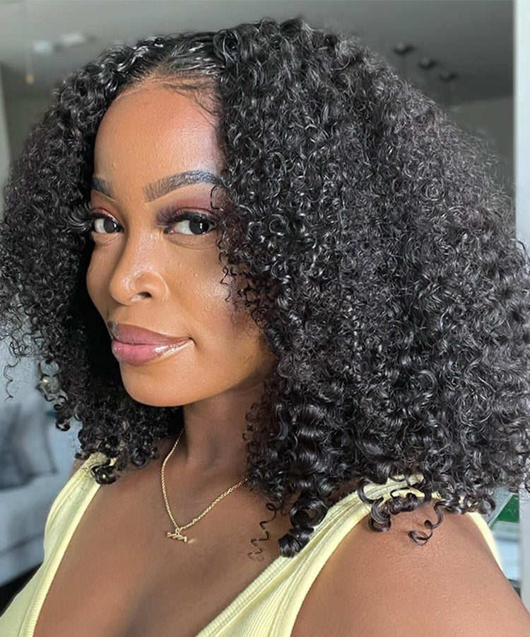 Short Curly Bob Wig Human Hair Lace Front Wigs Pre Plucked 180% Density