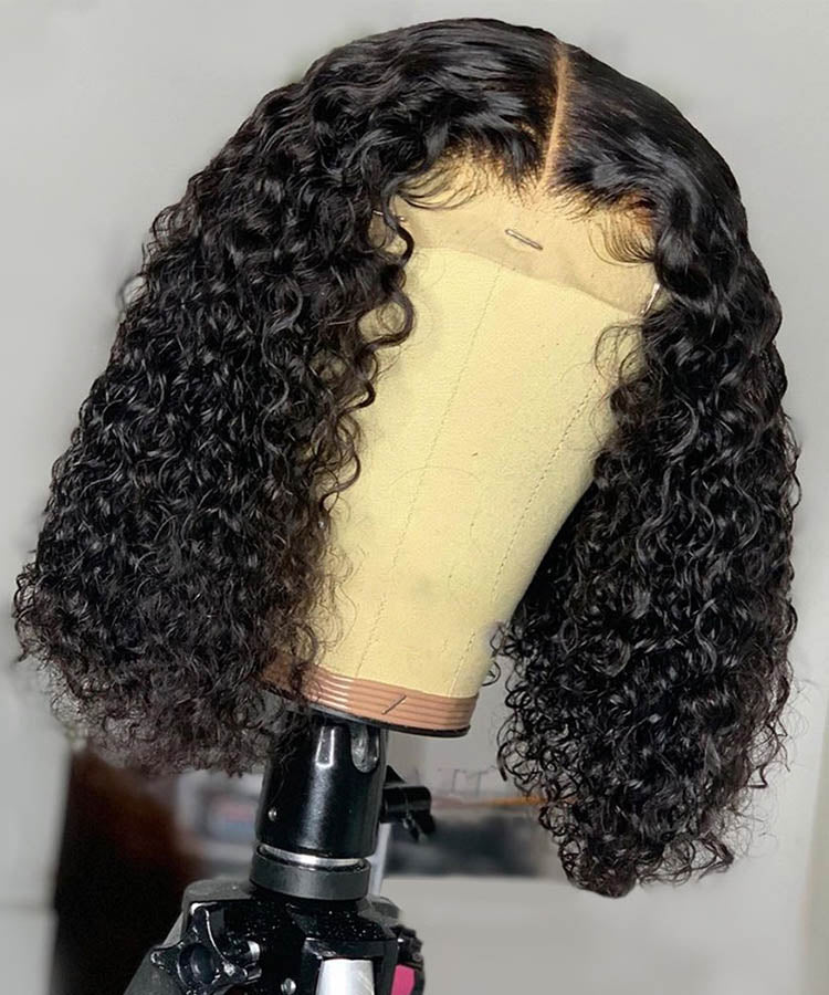 Short Curly Bob Wig Human Hair Lace Front Wigs Pre Plucked 180% Density