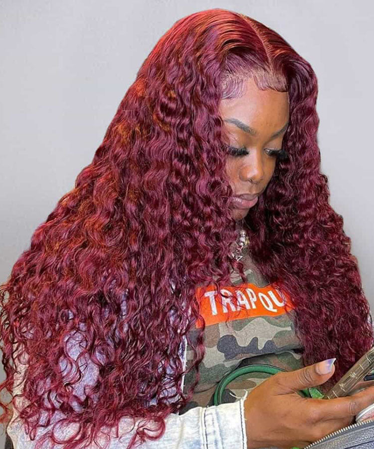 99J Burgundy Deep Wave Lace Wigs Human Hair 13x4 Lace Frontal Wig