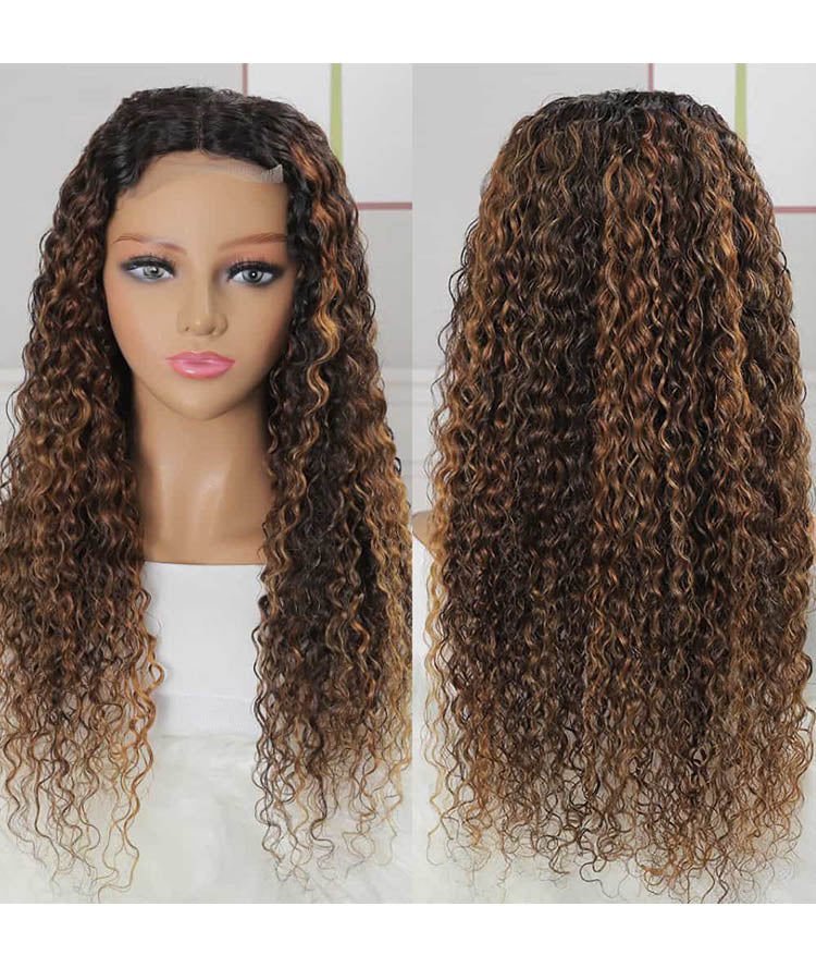 Highlight Curly Human Hair Wig 4x4 Lace Closure Wig Pre Plucked