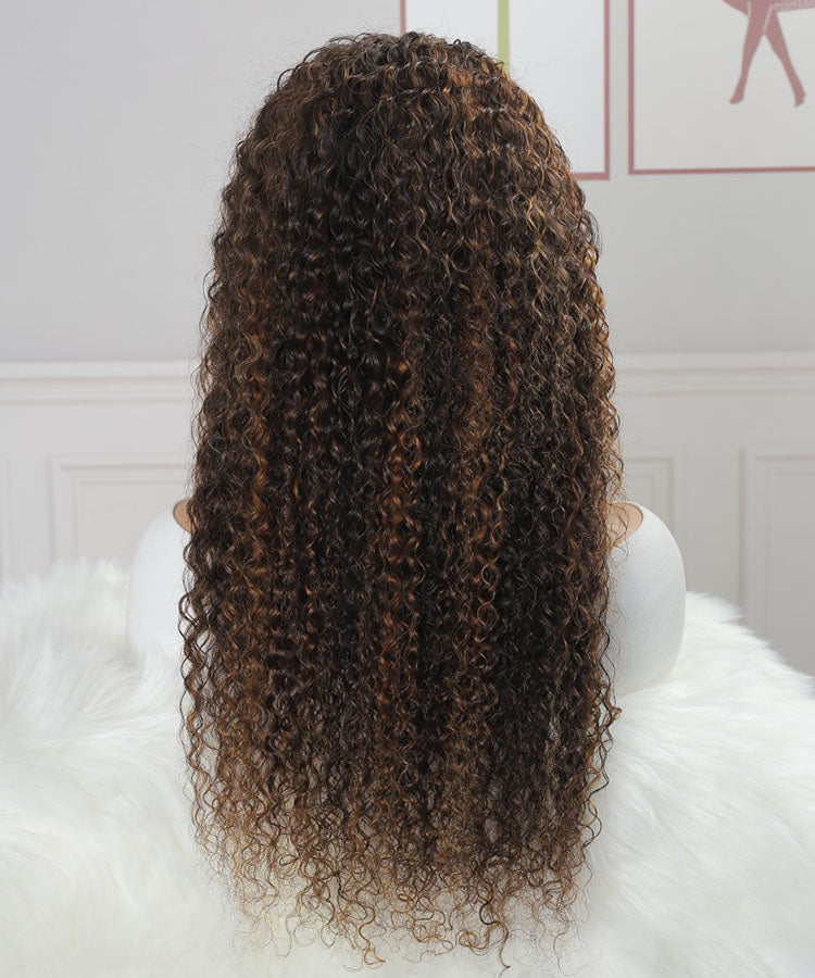 Highlight Curly Human Hair Wig 13x4 Lace Frontal Wig Pre Plucked