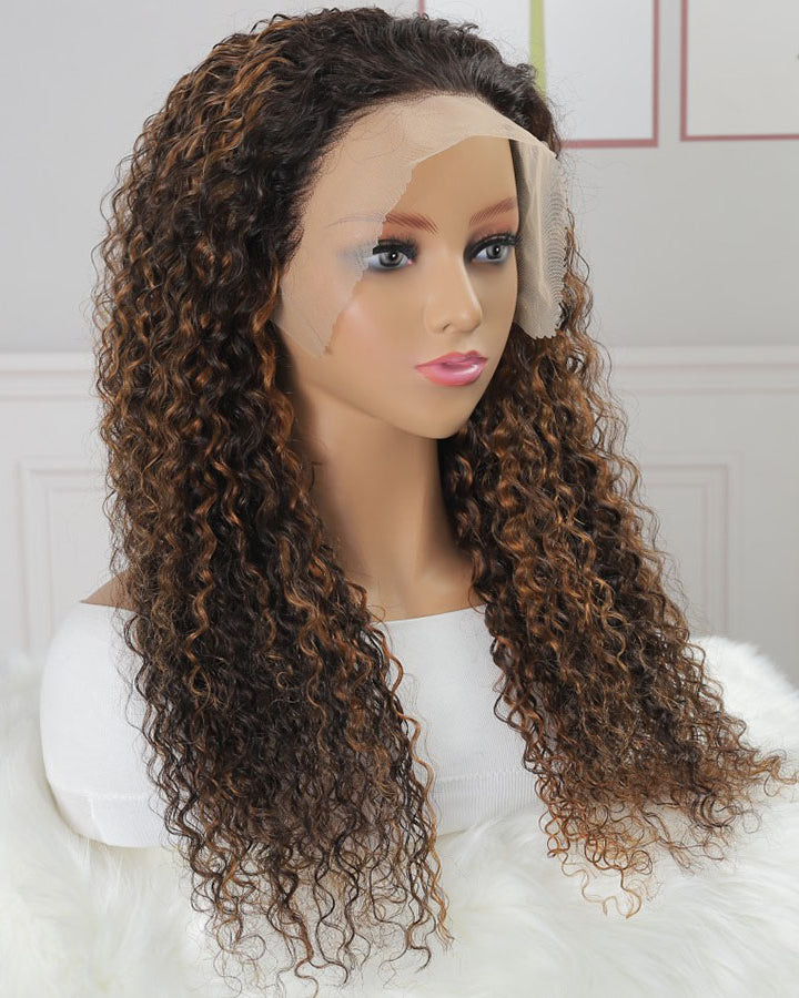 Highlight Curly Human Hair Wig 13x4 Lace Frontal Wig Pre Plucked